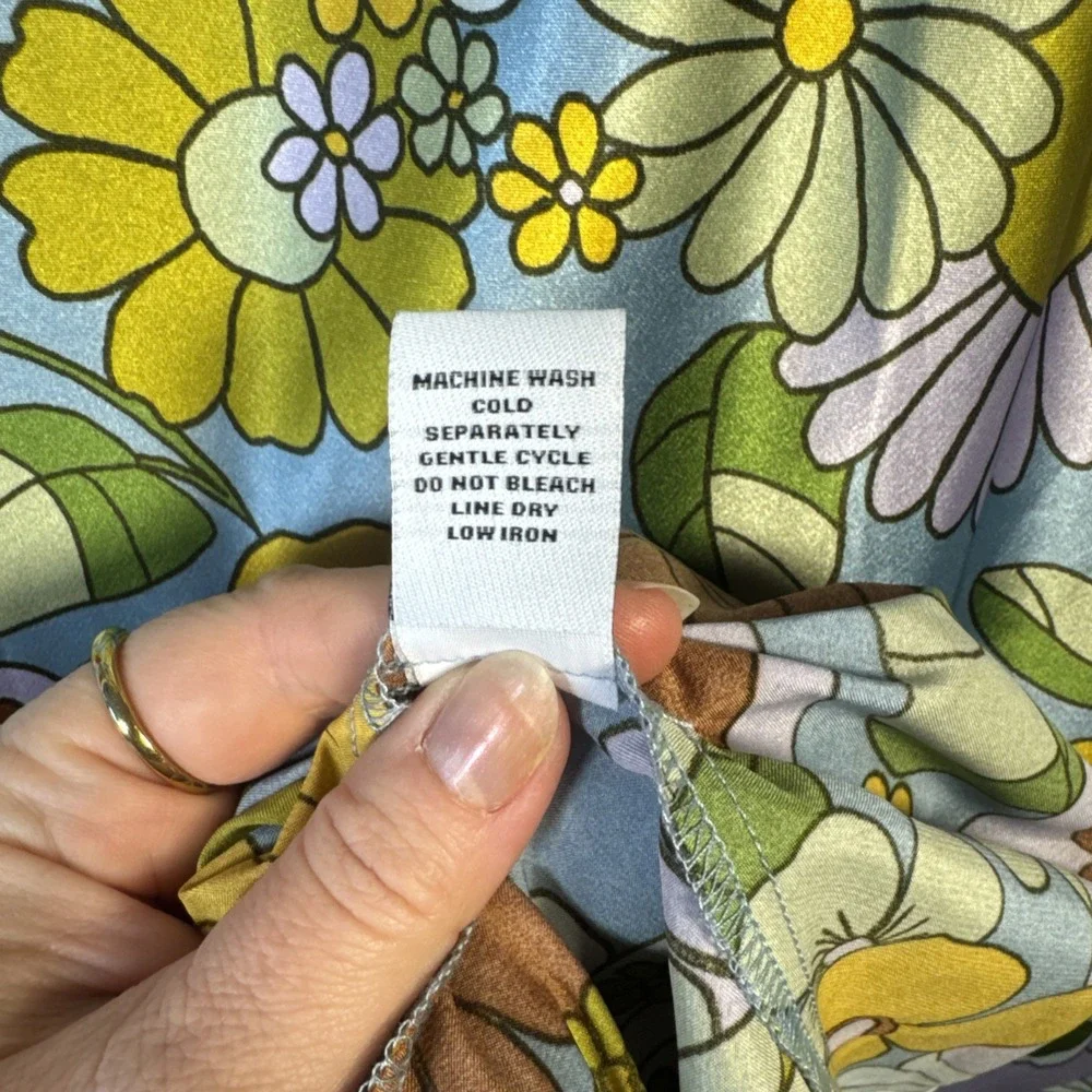 Emma and Michelle Floral Blue Slip Midi Dress Sexy Y2K Phoebe Friends Sz L Retro - Picture 8 of 9